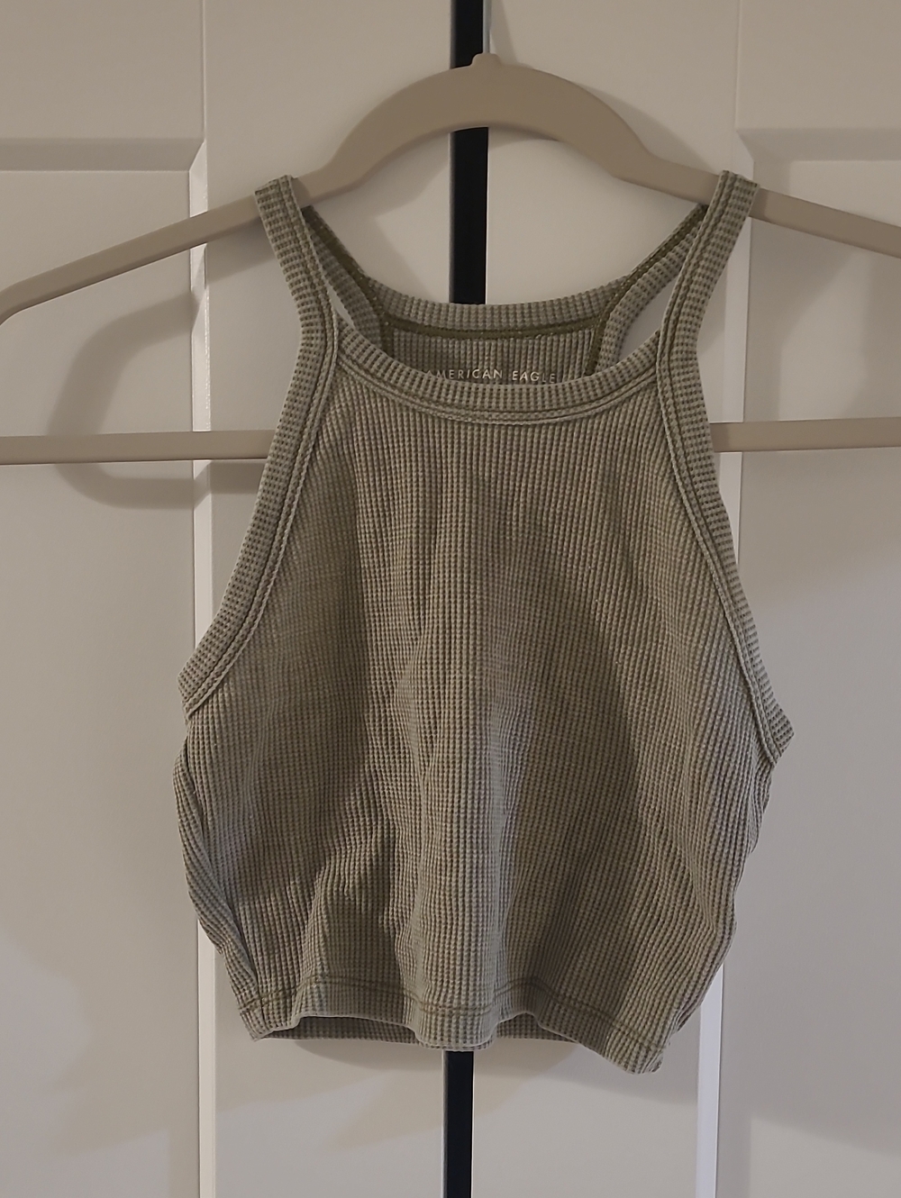 American Eagle Outfitters Olive Ribbed Crop Tank